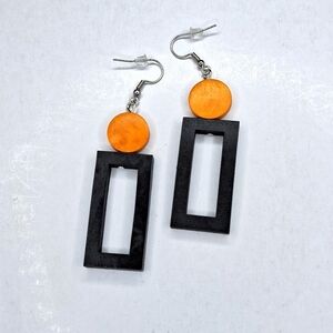BLACK rectangle wooden geometric earrings Boho accessory.